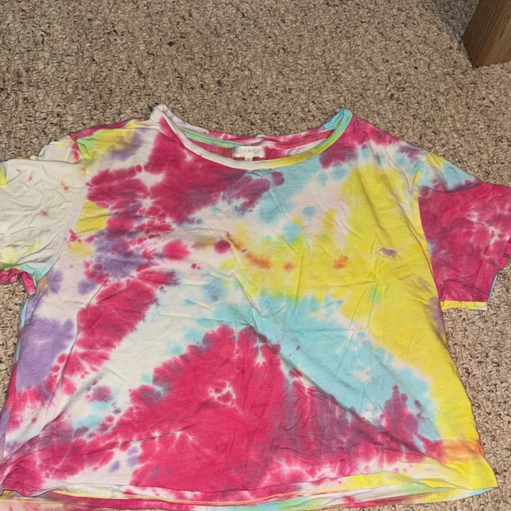 Ultra Flirt Tie-Dye Short Sleeve Tee - Pink, Yellow, Blue